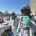 Nico Rosberg celebrates claiming pole position in Austin, ahead of his Mercedes team mate and title rival Lewis Hamilton © FOWC Ltd. No reproduction without permission.