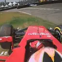 Kimi Raikkonen pays the price for putting a wheel on the grass approaching Turn 12, running straight on and down the grass banking © FOWC Ltd. No reproduction without permission.