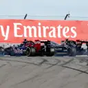 Jean-Eric Vergne (FRA) Scuderia Toro Rosso STR9 overtakes Romain Grosjean (FRA) Lotus E22. Formula One World Championship, Rd17, United States Grand Prix, Race, Austin, Texas, USA, Sunday, 2 November 2014