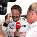 Jenson Button (GBR) McLaren and Martin Brundle (GBR) Sky TV on the grid. Formula One World Championship, Rd18, Brazilian Grand Prix, Race, Sao Paulo, Brazil, Sunday, 9 November 2014