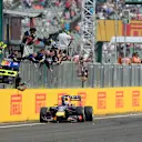 Race winner Daniel Ricciardo (AUS) Red Bull Racing RB10 crosses the line. Formula One World Championship, Rd11, Hungarian Grand Prix, Race Day, Hungaroring, Hungary. Sunday, 27 July 2014. © Sutton Images
