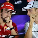 (L to R): Fernando Alonso (ESP) Ferrari and Jenson Button (GBR) McLaren in the Press Conference. Formula One World Championship, Rd16, Russian Grand Prix, Preparations, Sochi Autodrom, Sochi, Krasnodar Krai, Russia, Thursday, 9 October 2014. © Sutton Images