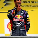 Race winner Daniel Ricciardo (AUS) Red Bull Racing on the podium. Formula One World Championship, Rd12, Belgian Grand Prix, Race Day, Spa-Francorchamps, Belgium, Sunday, 24 August 2014. © Sutton Images