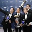 (L to R) Red Bull's Daniel Ricciardo, Mercedes' Lewis Hamilton, Nico Rosberg and Toto Wolff during the FIA Prize Giving 2014 on December 5th 2014, at Doha, Qatar. © Jean Michel Le Meur / DPPI