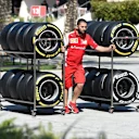 Ferrari mechanic with Pirelli tyres. Formula One Testing, Day Three, Bahrain International Circuit, Sakhir, Bahrain, Friday, 21 February 2014 © Sutton Images. No reproduction without permission