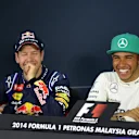 Press Conference and qualifying results: 1st Lewis Hamilton (GBR) Mercedes AMG F1, right. 2nd Sebastian Vettel (GER) Red Bull Racing, left. Formula One World Championship, Rd2, Malaysian Grand Prix, Qualifying, Sepang, Malaysia, Saturday, 29 March 2014. © Sutton Images