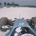 Lewis Hamilton goes off into the gravel trap in the final minute, but the Mercedes driver still tops the session. © FOWC Ltd