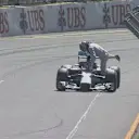  Despite being billed as the pre-season favourite, Lewis Hamilton climbs out of his stricken Mercedes on his first lap © FOWC Ltd. No reproduction without permission.