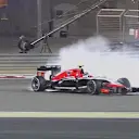 Max Chilton's Marussia is thrown into a dramatic spin at Turn 4 following a suspected mechanical failure. © FOWC Ltd