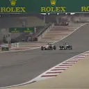 Nico Rosberg's slow Mercedes gives Sergio Perez an early scare, forcing the Force India driver to take evasive action. The incident will be investigated after the session. © FOWC Ltd