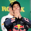 Daniel Ricciardo (AUS) Red Bull Racing celebrates his second place on the podium. Formula One World Championship, Rd1, Australian Grand Prix, Race, Albert Park, Melbourne, Australia, Sunday, 16 March 2014. © Sutton Images