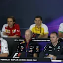 (L to R): Remi Taffin (FRA) Head of Renault Sport F1 Track Operations, Robert Fearnley (GBR) Force India F1 Team, Pat Symonds (GBR) Williams Technical Director, Adrian Newey (GBR) Red Bull Racing Chief Technical Officer and Paddy Lowe (GBR) Mercedes AMG F1 Executive Director (Technical) in the Press Conference. Formula One World Championship, Rd3, Bahrain Grand Prix, Practice, Bahrain International Circuit, Sakhir, Bahrain, Friday, 4 April 2014. © Sutton Images