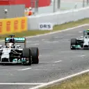 Lewis Hamilton (GBR) Mercedes AMG F1 W05 and Nico Rosberg (GER) Mercedes AMG F1 W05. Formula One World Championship, Rd5, Spanish Grand Prix, Race, Barcelona, Spain, Sunday, 11 May 2014. © Sutton Images