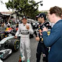 Lewis Hamilton (GBR) Mercedes AMG F1, Nico Rosberg (GER) Mercedes AMG F1, Daniel Ricciardo (AUS) Red Bull Racing and Benedict Cumberbatch (GBR) actor at the podium. Formula One World Championship, Rd6, Monaco Grand Prix, Race, Monte-Carlo, Monaco, Sunday, 25 May 2014. © Sutton Images