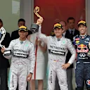(L to R): Lewis Hamilton (GBR) Mercedes AMG F1, Nico Rosberg (GER) Mercedes AMG F1 and Daniel Ricciardo (AUS) Red Bull Racing celebrate on the podium. Formula One World Championship, Rd6, Monaco Grand Prix, Race, Monte-Carlo, Monaco, Sunday, 25 May 2014. © Sutton Images