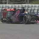 Jean-Eric Vergne loses a wheel from his Toro Rosso in the final minutes of FP2. © FOWC Ltd