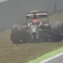 Pastor Maldonado loses the rear of his Lotus exiting Turn 3 and spears into the inside wall, causing heavy damage and bringing qualifying to a temporary halt. © FOWC Ltd