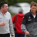 (L to R): Eric Boullier (FRA) McLaren Racing Director and Jenson Button (GBR) McLaren. Formula One World Championship, Rd7, Canadian Grand Prix, Practice, Montreal, Canada, Friday, 6 June 2014. © Sutton Images