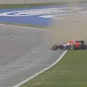 Sebastian Vettel runs wide at the final corner and performs a 720 degree spin in his Red Bull. © FOWC Ltd