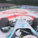 Mercedes' Lewis Hamilton runs wide on the exit of Turn 8, meaning his lap is disallowed. © FOWC Ltd