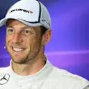 Jenson Button (GBR) McLaren in the Press Conference. Formula One World Championship, Rd9, British Grand Prix, Qualifying, Silverstone, England, Saturday, 5 July 2014