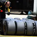 Pirelli tyres and Pirelli tyre engineer. Formula One Testing, Silverstone, England, Day Two, Wednesday, 9 July 2014