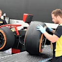Pirelli tyre preparation area. Formula One World Championship, Rd9, British Grand Prix, Preparations, Silverstone, England, Thursday, 3 July 2014