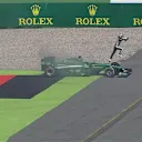 More bad news for Caterham as the rear of Kamui Kobayashi's car catches fire. The Japanese driver parks up and leaps clear. © FOWC Ltd