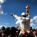 Race winner Lewis Hamilton (GBR) Mercedes AMG F1 celebrates with the trophy. Formula One World Championship, Rd9, British Grand Prix, Race Day, Silverstone, England, Sunday, 6 July 2014