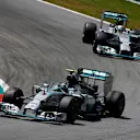 Nico Rosberg (GER) Mercedes AMG F1 W05 leads Lewis Hamilton (GBR) Mercedes AMG F1 W05. Formula One World Championship, Rd8, Austrian Grand Prix, Race, Spielberg, Austria, Sunday, 22 June 2014. © Sutton Images