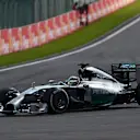 Lewis Hamilton (GBR) Mercedes AMG F1 W05 showing damage to his rear chassis floor after a puncture. Formula One World Championship, Rd12, Belgian Grand Prix, Race Day, Spa-Francorchamps, Belgium, Sunday, 24 August 2014. © Sutton Images