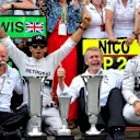 Mercedes AMG F1 celebrate victory for Lewis Hamilton (GBR) Mercedes AMG F1 and second place for Nico Rosberg (GER) Mercedes AMG F1. Formula One World Championship, Rd5, Spanish Grand Prix, Race, Barcelona, Spain, Sunday, 11 May 2014. © Sutton Images