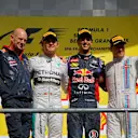 Podium (L to R): Adrian Newey (GBR) Red Bull Racing Chief Technical Officer, Nico Rosberg (GER) Mercedes AMG F1, race winner Daniel Ricciardo (AUS) Red Bull Racing and Valtteri Bottas (FIN) Williams celebrate. Formula One World Championship, Rd12, Belgian Grand Prix, Race Day, Spa-Francorchamps, Belgium, Sunday, 24 August 2014. © Sutton Images