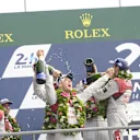 2014 Le Mans 24 Hours. Circuit de la Sarthe, Le Mans, France. Sunday 15 June 2014. Marcel Fassler (CHE), Andre Lotterer (DEU), Benoit Treluyer (FRA) - Audi Sport Team Joest, Audi R18 e-tron Quattro, win the Le Mans 24 Hours. © LAT Photographic