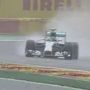 Mercedes' Nico Rosberg takes full advantage of the drying conditions by going provisionally fastest at the start of Q3. © FOWC Ltd