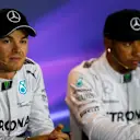 Post qualifying Press Conference and results: 1st Lewis Hamilton (GBR) Mercedes AMG F1, right. 2nd Nico Rosberg (GER) Mercedes AMG F1, left. Formula One World Championship, Rd13, Italian Grand Prix, Monza, Italy, Qualifying, Saturday, 6 September 2014