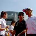 (L to R): Sergio Perez (MEX) Force India and Jenson Button (GBR) McLaren on the drivers parade. Formula One World Championship, Rd13, Italian Grand Prix, Monza, Italy, Race Day, Sunday, 7 September 2014