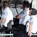 (L to R): Dave Redding (GBR) McLaren, Eric Boullier (FRA) McLaren Racing Director, and Sam Michael (AUS) McLaren Sporting Director, on the pit gantry. Formula One World Championship, Rd11, Hungarian Grand Prix, Qualifying, Hungaroring, Hungary. Saturday, 26 July 2014