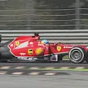 Ferrari's Fernando Alonso is the first driver out on the medium compound tyre and vaults into second, to the delight of the tifosi. © FOWC Ltd