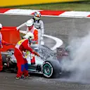 Lewis Hamilton (GBR) Mercedes AMG F1 W05 with a fire in Q1. Formula One World Championship, Rd11, Hungarian Grand Prix, Qualifying, Hungaroring, Hungary. Saturday, 26 July 2014