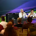 (L to R): Charlie Whiting (GBR) FIA Delegate and Matteo Bonciani (ITA) FIA Media Delegate in a Press Conference. Formula One World Championship, Rd14, Singapore Grand Prix, Marina Bay Street Circuit, Singapore, Practice, Friday, 19 September 2014