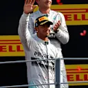 Race winner Lewis Hamilton (GBR) Mercedes AMG F1, on the podium with second placed Nico Rosberg (GER) Mercedes AMG F1. Formula One World Championship, Rd13, Italian Grand Prix, Monza, Italy, Race Day, Sunday, 7 September 2014