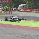 Force India's Sergio Perez and McLaren's Jenson Button are locked in an epic battle, with the Mexican finally gaining the advantage - albeit by slightly cutting the second chicane. © FOWC Ltd