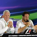 (L to R): Charlie Whiting (GBR) FIA Delegate and Matteo Bonciani (ITA) FIA Media Delegate in a Press Conference. Formula One World Championship, Rd14, Singapore Grand Prix, Marina Bay Street Circuit, Singapore, Practice, Friday, 19 September 2014