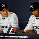 Post qualifying Press Conference and results: 1st Lewis Hamilton (GBR) Mercedes AMG F1, right. 2nd Nico Rosberg (GER) Mercedes AMG F1, left. Formula One World Championship, Rd13, Italian Grand Prix, Monza, Italy, Qualifying, Saturday, 6 September 2014
