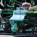 Robin Frijns (NDL) Caterham CT05 is pushed down pit lane by the Caterham mechanics. Formula One Testing, Jerez, Spain, Day Three, Thursday, 30 January 2014