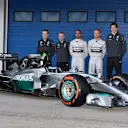 (L to R): Andy Cowell (GBR) Managing Director, Mercedes AMG High Performance Powertrains, Paddy Lowe (GBR) Mercedes AMG F1 Executive Director (Technical), Lewis Hamilton (GBR) Mercedes AMG F1, Nico Rosberg (GER) Mercedes AMG F1 and Toto Wolff (AUT) Mercedes AMG F1 Director of Motorsport with the new Mercedes AMG F1 W05. Formula One Testing, Jerez, Spain, Day One, Tuesday, 28 January 2014