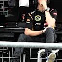 Romain Grosjean (FRA) Lotus F1 on the pit wall gantry in Free Practice One. Formula One World Championship, Rd13, Italian Grand Prix, Monza, Italy, Practice, Friday, 5 September 2014