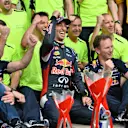 Race winner Daniel Ricciardo (AUS) Red Bull Racing celebrates with third placed Sebastian Vettel (GER) Red Bull Racing; Adrian Newey (GBR) Red Bull Racing Chief Technical Officer and Christian Horner (GBR) Red Bull Racing Team Principal. Formula One World Championship, Rd7, Canadian Grand Prix, Race Day, Montreal, Canada, Sunday, 8 June 2014