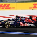 (L to R): Daniil Kvyat (RUS) Scuderia Toro Rosso STR9 battles with Jean-Eric Vergne (FRA) Scuderia Toro Rosso STR9. Formula One World Championship, Rd16, Russian Grand Prix, Race, Sochi Autodrom, Sochi, Krasnodar Krai, Russia, Sunday, 12 October 2014